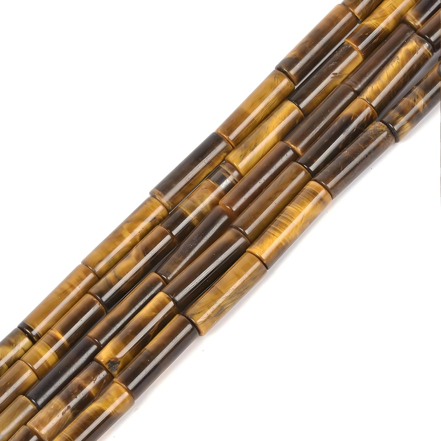HAAMIIQII Natural Yellow Tiger's Eye Tube Beads 13x4mm Column Stone Cylinder Gemstone Loose Beads for Jewelry Making Strand 15 Inch (28-29pcs)