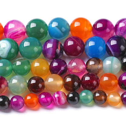 8MM Natural Stone Colorful Stripe Agate Energy Healing Beads Round Loose Beads for Jewelry Making Bracelet 90pcs 2 Strands 32"