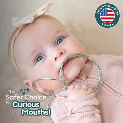 Jangles - Made in USA Stainless Steel Baby Rattle, Teether, Teething Bracelet & Fidget Toy – Heirloom Quality, Safe, Non-Toxic, BPA-Free – Ideal for Teething, Sensory Play & Early Development