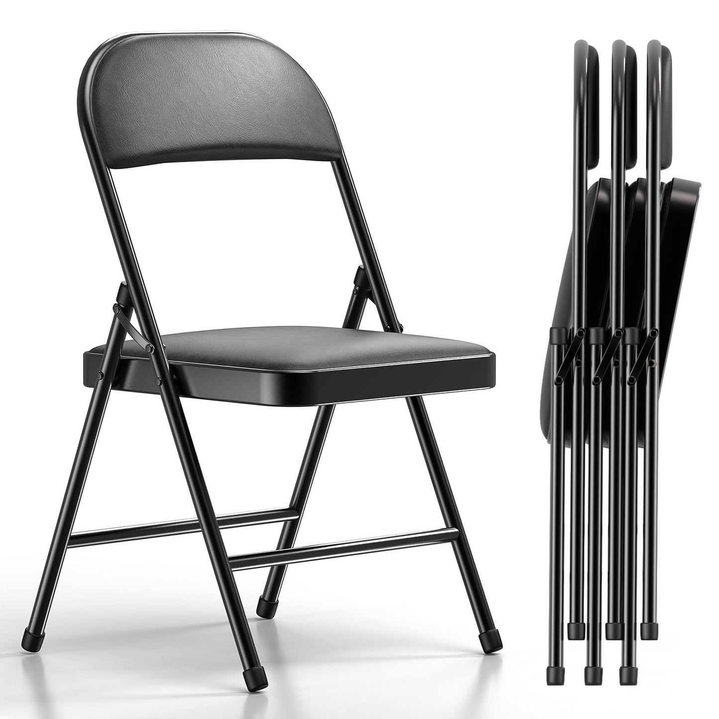 Nazhura 4 Pack Folding Chairs with Padded Cushion and Back, Khaki Metal Chairs with Comfortable Cushion and Durable Steel Frame for Home and Office, for Indoor and Outdoor Events (Black, 4 Pack)