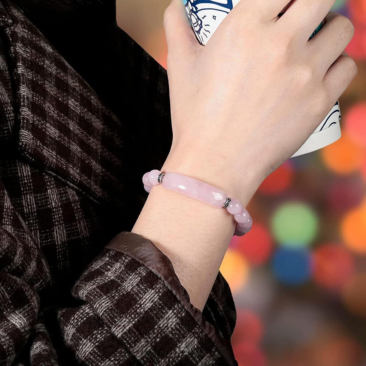 APIUWOXE Link Pheromone Bracelet Rose Quartz for Women, 8mm Crystal Beads Stretch Chakra Energy Stone Pink Love Bracelets Good Luck Handmade Jewelry Bangle Gifts Idea for Young Adult Women Green