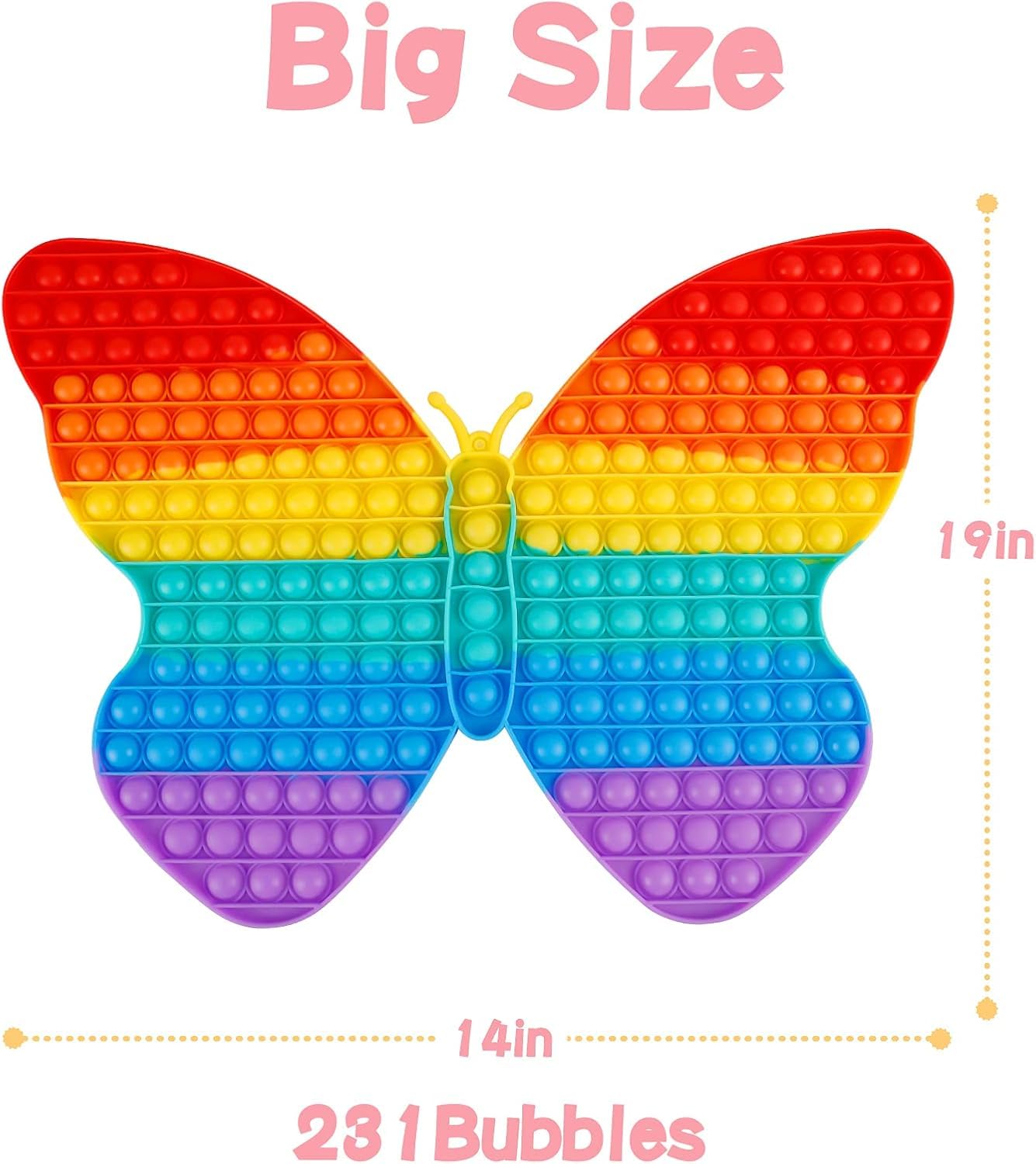 Giant Fidget Toys for Kids, 19 Inch Jumbo Extra Large Butterfly Push Bubble Sensory Toy Super Big Huge Fidgets Mega Stress Reliever Gifts Classroom Tool for Girls Toddlers