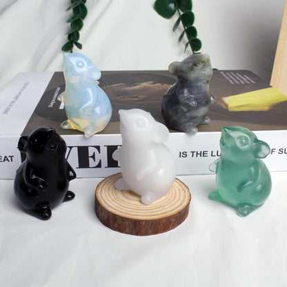 Ytbeoxk Handmade Obsidian Crystal Mouse Figurine Natural Quartz Mouse Sculpture Wealth Attracting Feng Shui Decor Mini Desk Ornament Meditation Crystal Animal.