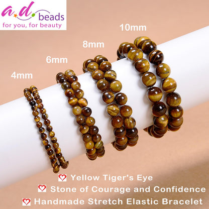 AD Beads Handmade Gemstone Stretch Elastic Bracelet Crystal Healing Reiki Nature's Beauty and Spiritual Essence Unisex (6mm, Yellow Tiger's Eye)