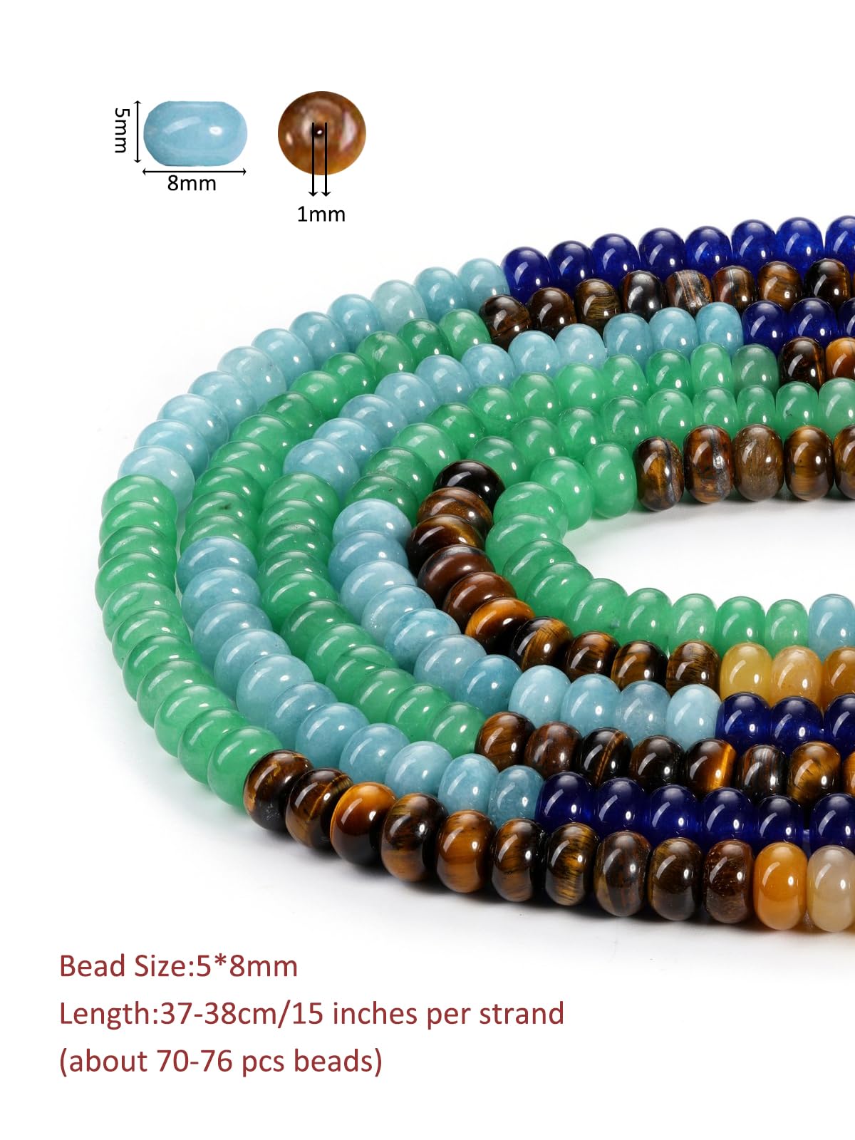 Jovivi 5x8mm 7 Chakra Natural Rondelle Stone Beads,Polished Semi Precious Gemstone Abacus Bead,Genuine Real Healing Crystals Bead for Bracelet Necklace Jewelry Making