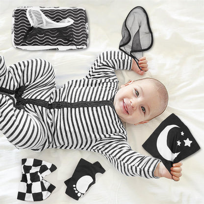 Yeeeasy Baby Tissue Box Toy High Contrast for Newborn Black and White Montessori Toy for Babies 3 Months Sensory Tissue Box