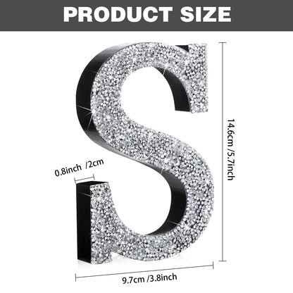 Qunclay Silver Crystal Diamond Bling Letters Crushed Diamond Decoration Wooden Glitter Letter with Screw and Hooks Rhinestone Gift for Wedding Y2k Mcbling Bedroom Wall Decor(Letter S,5.7"l X 5.7"w)
