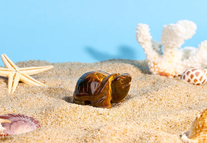 DUQGUHO 2" Travel Turtle Gift Decor Crystals Figurines Tiger Eye Crystal Best Turtles Travels Gifts for Women Traveling Travelers Cute Decorations