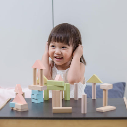 PlanToys 40 Piece Unit Block Building and Construction Block Set (5507) | Pastel Color Collection |Sustainably Made from Rubberwood and Non-Toxic Paints and Dyes