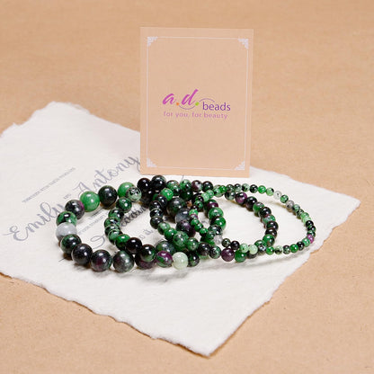 AD Beads Handmade Gemstone Stretch Elastic Bracelet Crystal Healing Reiki Nature's Beauty and Spiritual Essence Unisex (8mm, Ruby Zoisite (Rejuvenation))