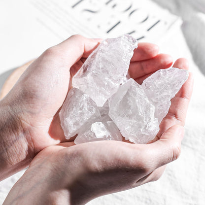 JOHOUSE 6PCS Clear Quartz with Jar, Natural Rough Stones Crystal Large Raw Crystals Bulk Healing Gemstones for Reiki Healing Tumbling Fountain Rocks