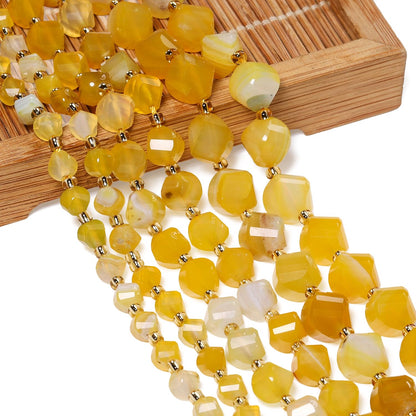 Yochus 42pcs Natural Yellow Striped Agate Stone Beads for Bracelet，2strands 6mm Facted Twist Loose Gemstone Beads for Jewelry Making DIY Craft Necklace Earring