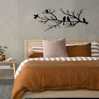 ESTART Metal Birds Wall Art, Metal Vivid Birds on Branch Silhouette Wall Decor Black Leaves with Bird Outdoor Hanging Wall Sculpture for Home Balcony Garden(Large)
