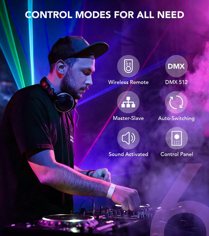 KeoBin DJ Lights for Parties, Pro 6 in 1 DMX & Sound Activated Laser Light Show Machine with Disco Ball Light, RGBW & UV Strobe Party Lights Indoor for Rave Club Dance Bar Gig DJ Lighting