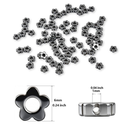 HAAMIIQII 75pcs 6mm Natural Black Hematite Loose Gemstone Beads Hollow Flower Shape Spacer Stone Beads for Jewelry Making DIY Bracelets Necklaces Crafting