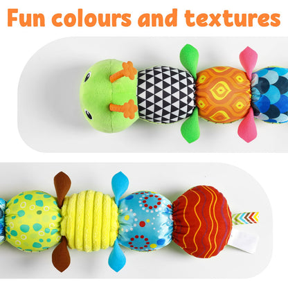 LIGHTDESIRE Baby Toys Musical Caterpillar,Infant Stuffed Animal Toy with Crinkle and Rattles,Soft Sensory Toys with Textures for Tummy Time Newborn Boys Girls 0 3 6 12 Months(Green)
