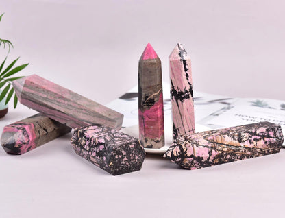 Rhodonite Stone Tower Obelisk Healing Crystal Stone Wand Natural Reiki Meditation Gifts 1.1-1.7 LBS