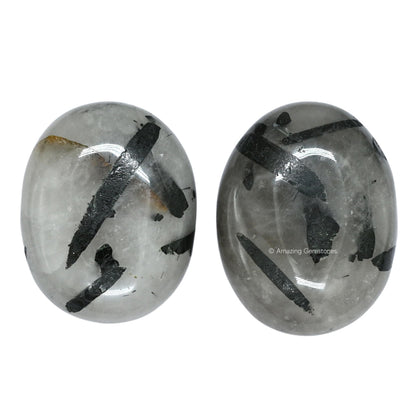 Amazing Gemstone Black Rutilated Quartz Crystals and Healing Stones - Large Palm Stone Crystals Piedra - Crystal for Good Luck, Positive Energy, Meditation - Unique Stocking Stuffers Gifts for Women