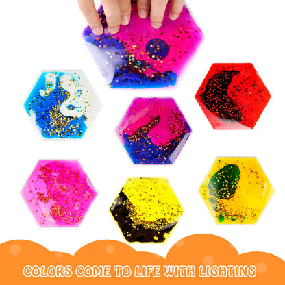 Onyoloy Sensory Soft Gel Liquid Toys - Hexagon Sensory Motion Fidget for Autism Kids, Stress Relief & Focus, Home School Therapy Travel Toys (6 Pack)