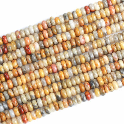 150PCS 2x4mm Natural Yellow Crazy Lace Agate Rondelle Beads Abacus Disk Stone Beads Round Loose Spacer Gemstone Beads for DIY Bracelet Necklace Jewelry Making