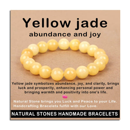 AD Beads Handmade Gemstone Stretch Elastic Bracelet Crystal Healing Reiki Nature's Beauty and Spiritual Essence Unisex (12mm, Yellow Jade (Abundance and Joy))