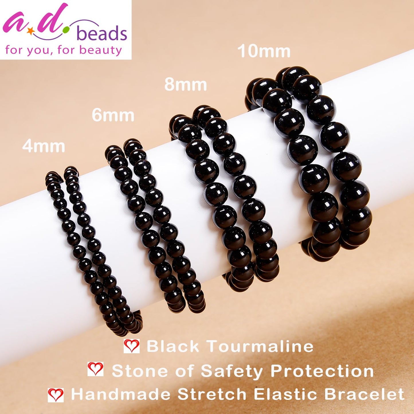 AD Beads Handmade Gemstone Stretch Elastic Bracelet Crystal Healing Reiki Nature's Beauty and Spiritual Essence Unisex (6mm, Black Tourmaline (Best Protection))