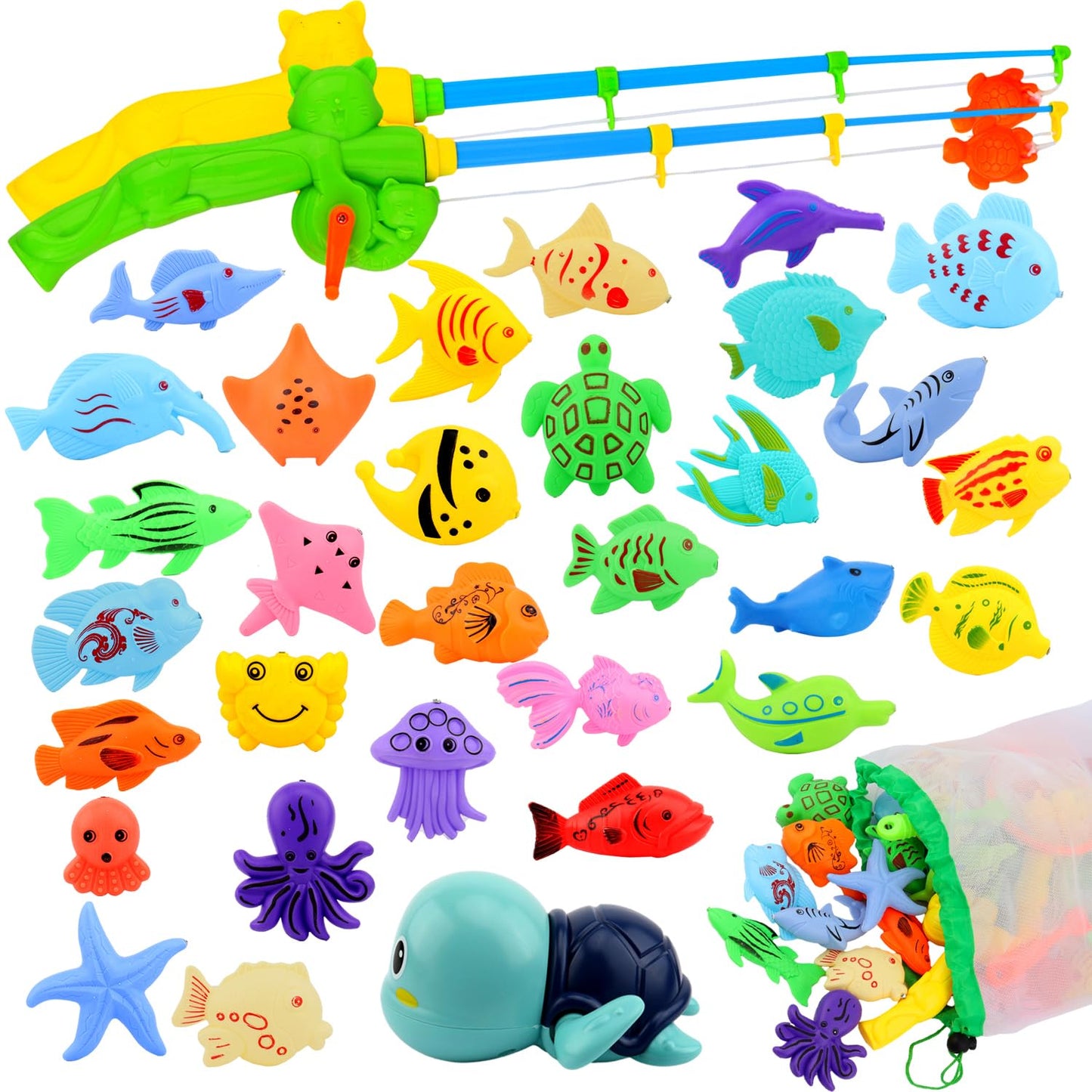 AUUGUU Magnetic Fishing Pool Toys Game, Water Table Bathtub Bath Toy - Pole Rod Floating Fish, Birthday Party Gifts for Toddler Age 3 4 5 6 Year Old, Kids Outdoor Toys