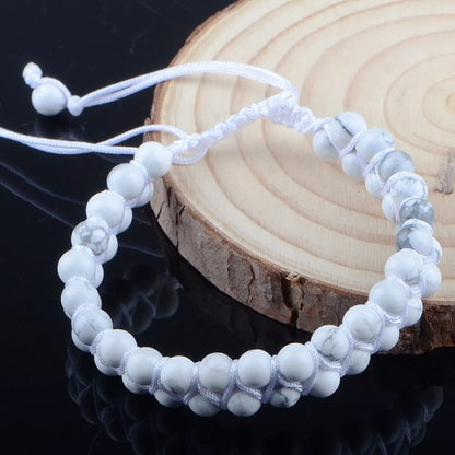MASSIVE BEADS Natural Chakra Healing Power Crystals Macrame Bracelet Yoga Double Layer Stone Beads Gemstone Meditation Relax Anxiety Bangle for Unisex Women Men (Howlite, 6mm)