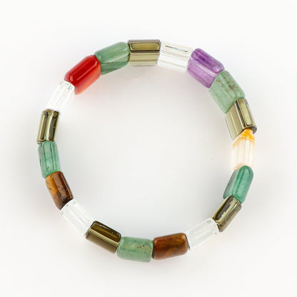CRYSTALIS 7-Chakras Gemstone Elastic Stretch Stones Bracelet, Natural Crystals, Chakra Healing Jewelry, Men & Women, Adjustable Bracelet, Gift Giving Bracelet, 7.25 to 7.50 inch
