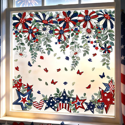 JOICEE 8 Sheets Patriotic Window Clings,4th of July Window Stickers Red White Blue Star Flower Butterfly Hanging Vine Floral Window Decals for Independence Day Home School Office Holiday Decoration