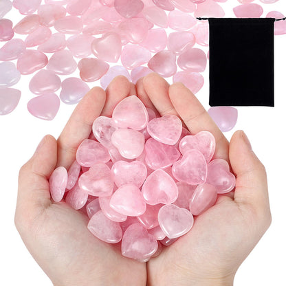 Ecation 120 Pcs Heart Quartz Bulk Crystals Stone Bulk Natural Polished Stone Heart Love Carved Healing Worry Crystal with Flannel Bag for Women Gifts(Rose Quartz)