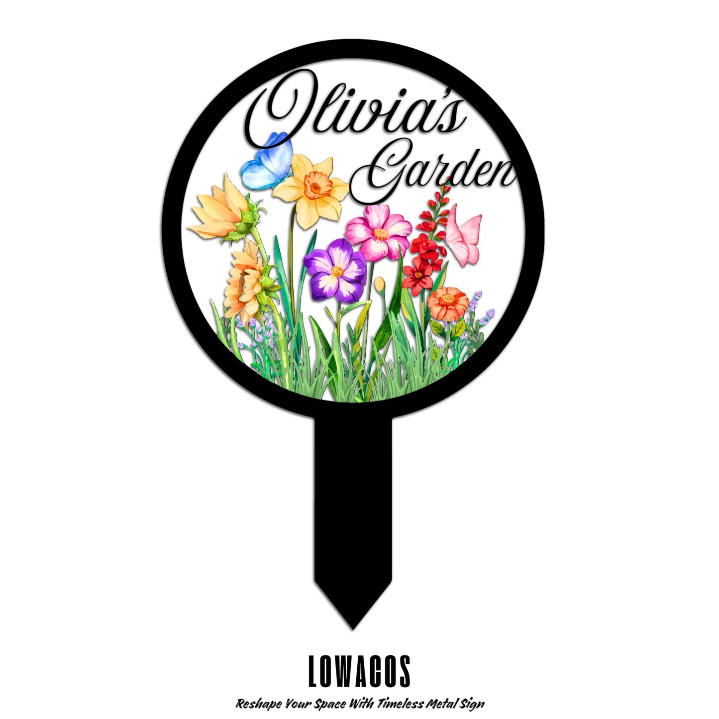 Personalized Metal Garden Sign, Custom Spring Porch Decor with Flowers, Personalized Name Sign for Garden, Patio, Porch, Gardening Gift for Gardeners