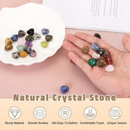 PATIKIL 20Pcs Natural Heart Shaped Crystal Stone, 0.6 Inch 3/8" Thick Mini Polished Love Gemstone Crystal, Pocket Rock Engraved Worry Stones for Women Gifts Meditation, Unakite