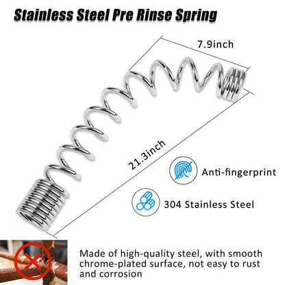 Spray Valve with 44inch Flexible Hose & Pre Rinse Spring Replacement Kit for Commercial Kitchen Sink Faucet 1.42GPM High-Pressure Restaurant Dish Sprayer Stainless Steel Hose & Overhead Spring (Grey)