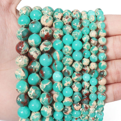 60pcs 6mm Natural Stone Beads Green Snakeskin Jasper Beads Energy Crystal Healing Power Gemstone for Jewelry Making, DIY Bracelet Necklace