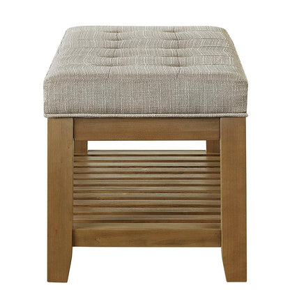 24KF Large Rectangular Upholstered Tufted Linen Fabric Ottoman Bench, Padded Bench with Solid Wood Shelf-Linen