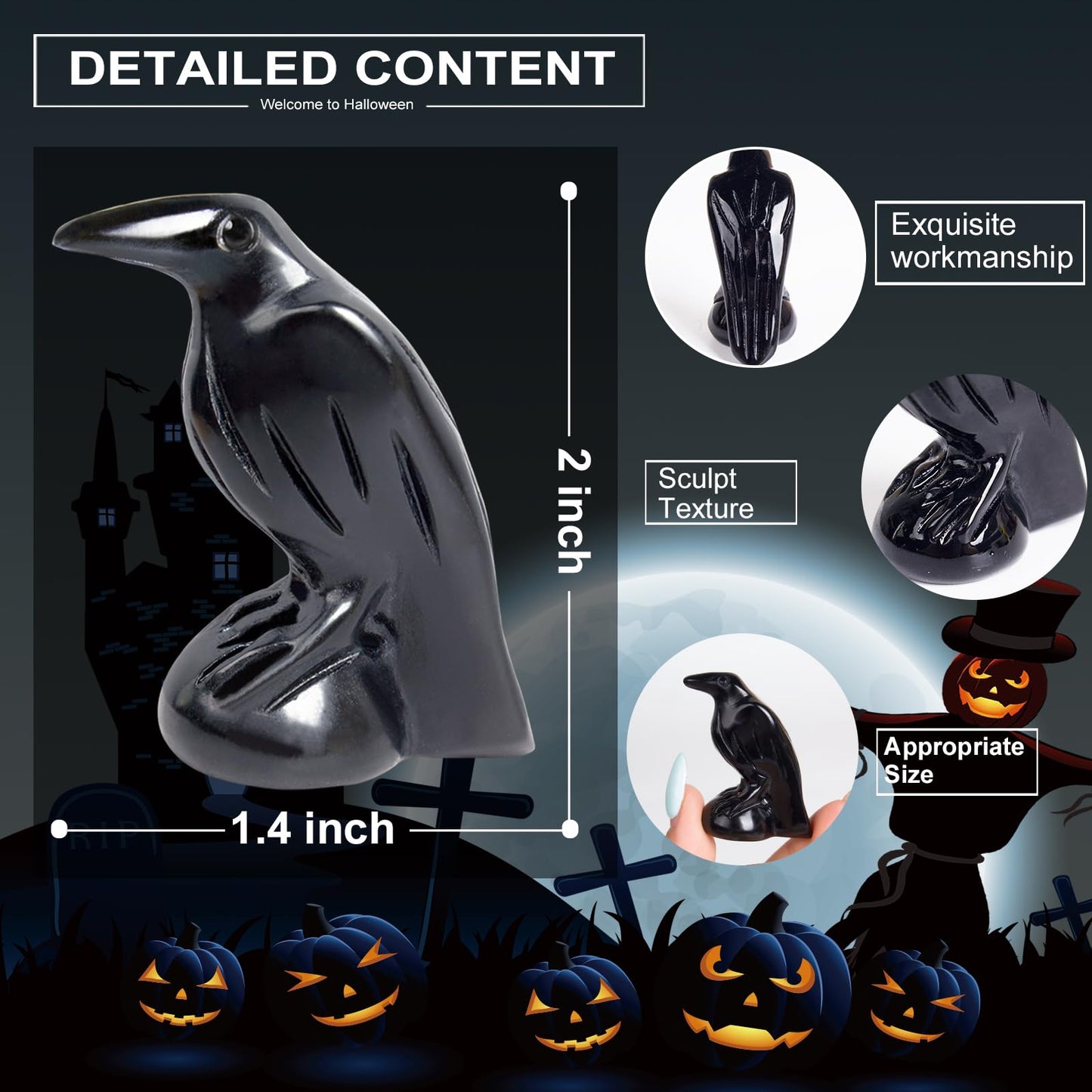 Hguxmcu Natural Black Obsidian Raven Statue,2 Inch Mystical Crow Sculpture Gothic Home Decor,Spiritual Totem Art Healing Crystal Figurine Witchy Altar Decor Dark Academia Collectible