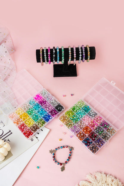 REVKI 1300PCS 8mm Mixed Crackle Glass Beads for Bracelets Making with Accessories, 48 Colors Crystal Glass Beads Jewelry Making Kit, Round Beads for DIY Bracelet Crafts