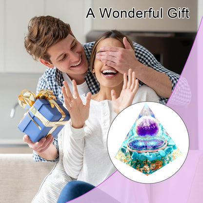 Saefheled Orgone Pyramid Energy Generator,Natural Amethyst&Turquoise Orgonite Crystal Healing Pyramids for Reduce Stress Chakra Reiki Healing Meditation Attracts Lucky and Success, Wealth&Health(6cm)