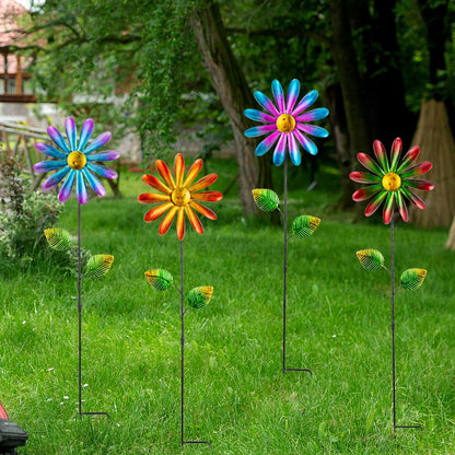 DREAMYSOUL 4 Packs Metal Flowers Wind Spinners Outdoor, Pinwheel Decorative Garden Stakes, Metal Small Wind Spinner for Yard and Garden Decor