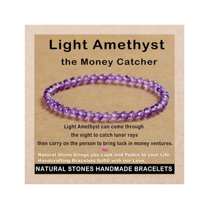 AD Beads Handmade Gemstone Stretch Elastic Bracelet Crystal Healing Reiki Nature's Beauty and Spiritual Essence Unisex (4mm, Purple Amethyst)