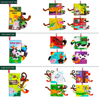 beiens Baby Books Toys, Touch and Feel Cloth Crinkle Soft Books, Toys for 0-3-6-12-18 Months Infant Newborn Baby Boy Girl Shower Gifts Set, Sensory Learning Stroller Toys (3PCS)