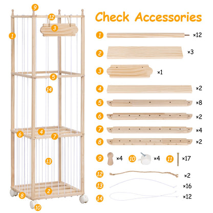 Stuffed Animal Toy Storage - Wooden Large Organizer Holder for Kids' Room and Playroom - Plush Zoo Animals Holder with Elastic Cords & Brake Wheel for Toddler Bedroom Toys Stuff Organization