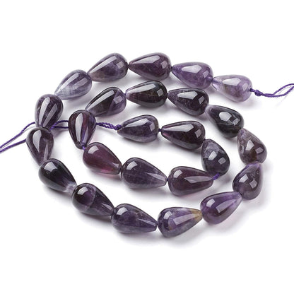 Craftdady Teardrop Natural Amethyst Stone Beads Polished Drop Gemstone Loose Beads Energy Healing Crystal Stone 16x10mm for Jewelry Craft Necklace Bracelet Earring Making, 22~25pcs