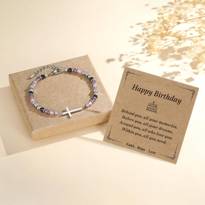 Birthday Gifts for Women, Friend Gifts, Friendship Jewelry for Her, 21st, 30th, 40th, 50th, 60th or 70th Birthday Gifts, Dainty Anxiety Relief Bracelet, Christian Cross Crystal Bracelet