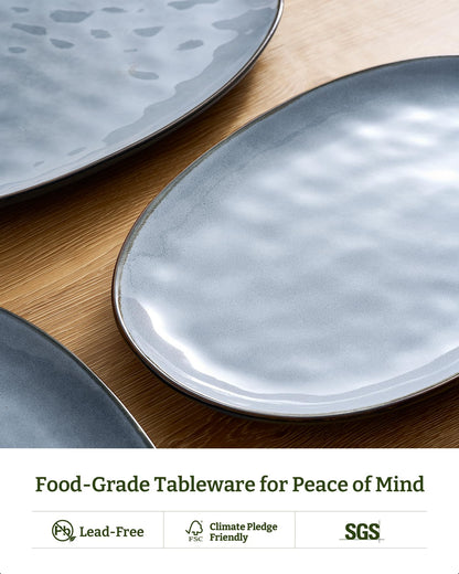 famiware Serving Platter, Oval 15.59/14.3/12.9inch Serving Dishes for Entertaining, Serving Bowls, Reactive Glaze, Stoneware Serving Trays for Party, Food, Turkey, Cheese, Ocean Series, Blue