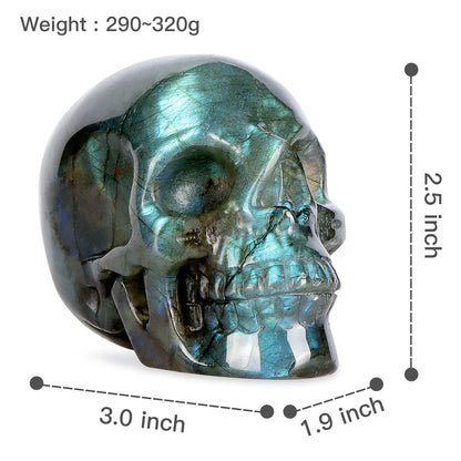 LEADGEM 3" Labradorite Crystal Skull Figurine Decor Healing Stones Carved Luminous Stone Skull Head Statue Sculpture Ornaments