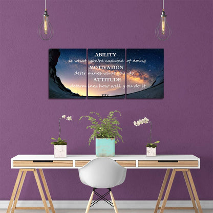 Motivational Quotes Canvas Wall Art Inspirational Ability Motivation Attitude Saying Words Posters Prints Entrepreneur Quote Home Office Bedroom Decor 3 Panels Ready to Hang - 36" W x 16" H