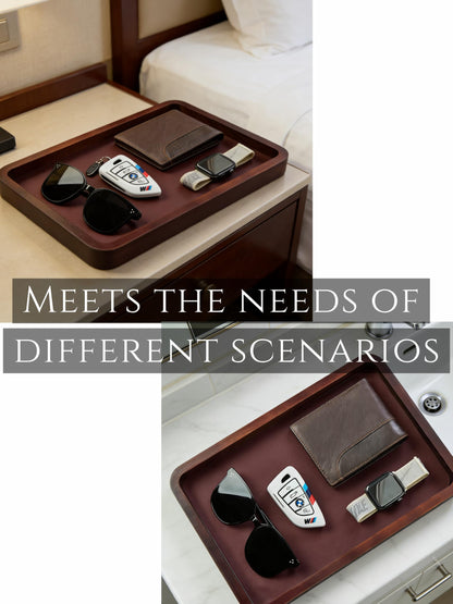 Valet Tray-Light Brown Wood Decorative Key Tray, Bedside Dump Holder.Catch All Tray Tray Decorative for Trinkets,Watches,Keys,Sunglasses.