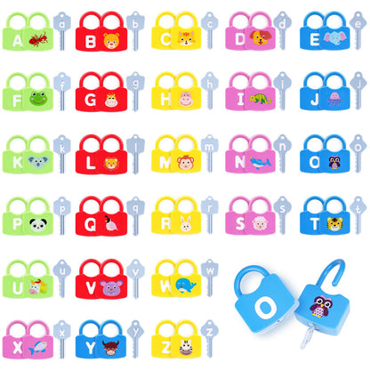AXEARTE Montessori Educational Toys - Alphabet Learning Locks and Keys for Toddlers - 26 Locks & Keys Set - Baby Sensory Fine Motor Skills Toys - ABC Locks and Keys